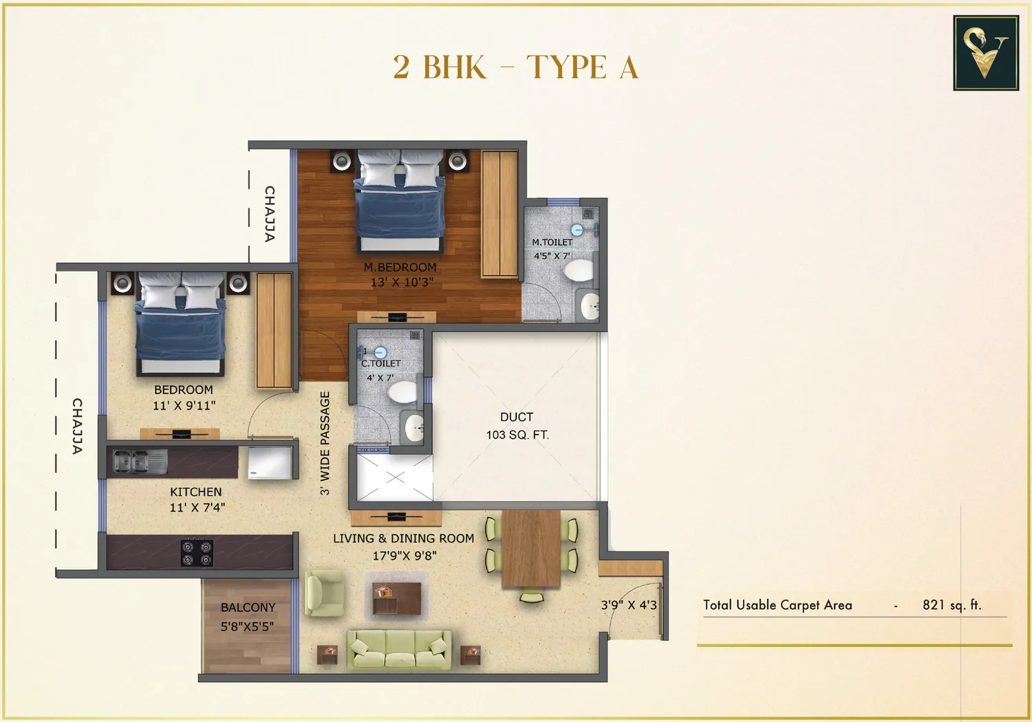 2 BHK Type A floor plan Moraj Silent Valley 2 BHK Type A floor plan