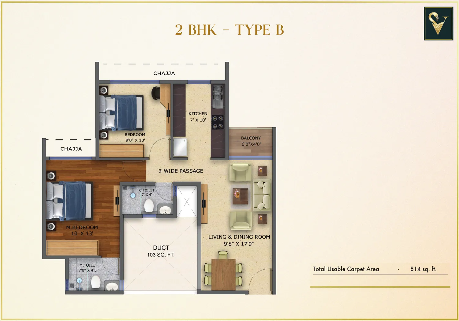 2 BHK Type B floor plan Moraj Silent Valley 2 BHK Type B floor plan