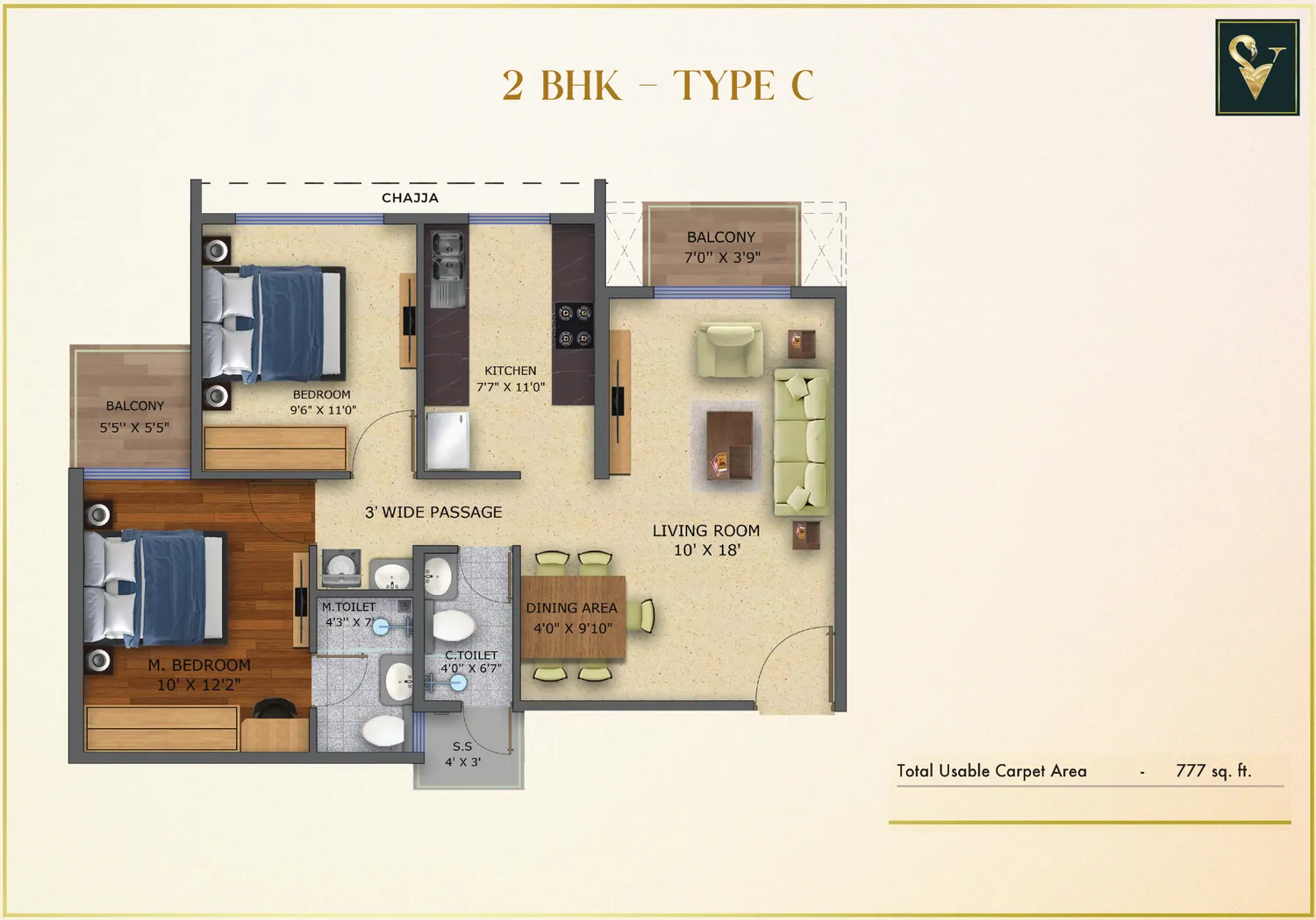 2 BHK Type C floor plan Moraj Silent Valley 2 BHK Type C floor plan
