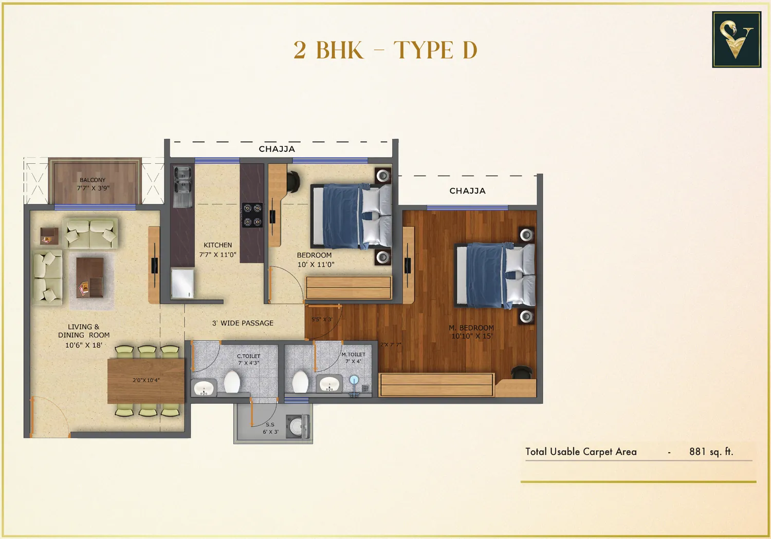 2 BHK Type D floor plan Moraj Silent Valley 2 BHK Type D floor plan