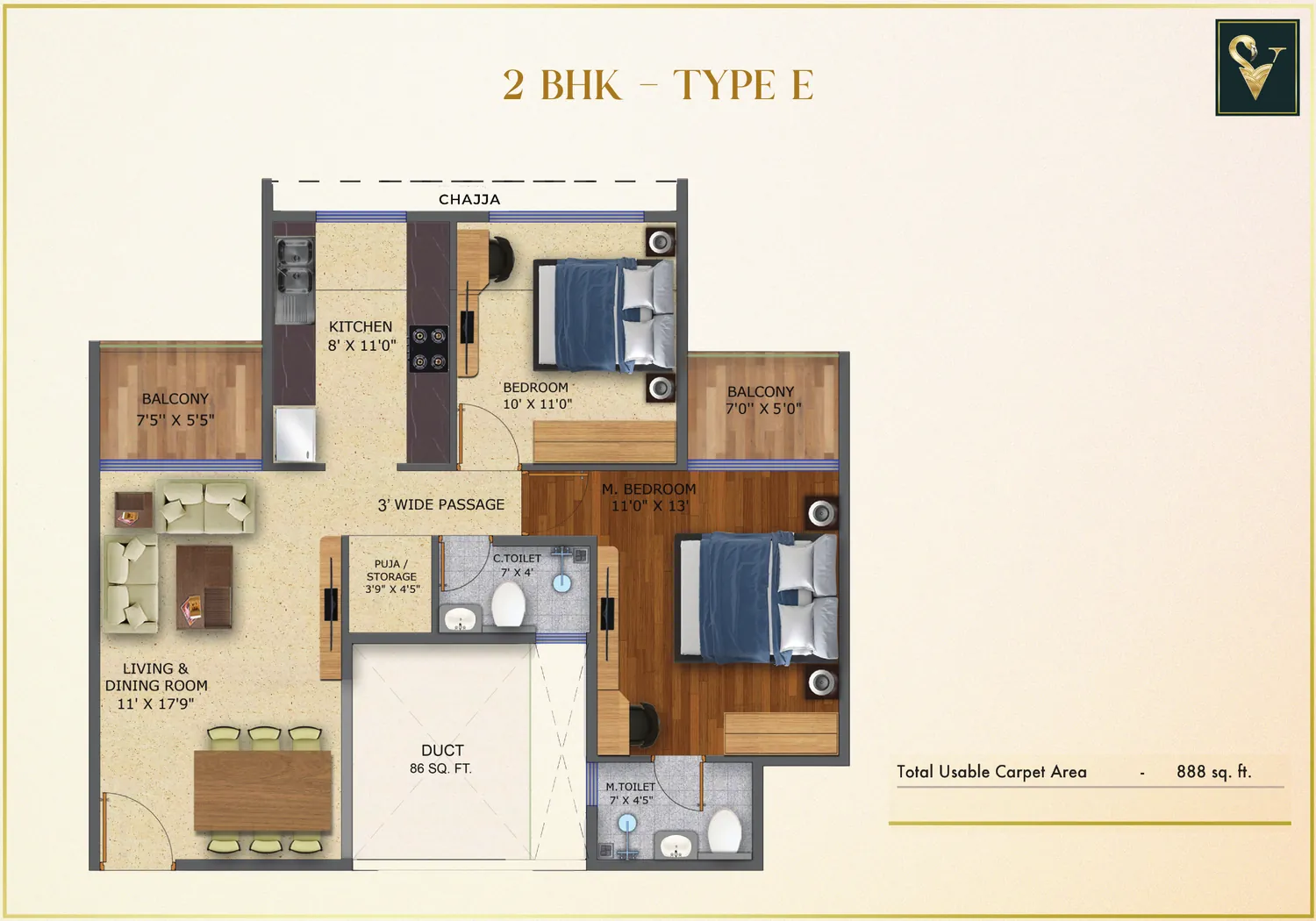 2 BHK Type E floor plan Moraj Silent Valley 2 BHK Type E floor plan